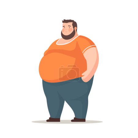 Dicker Mann steht isoliert auf weißem Hintergrund. Übergewichtiger Mann im Cartoon-Stil. Vektoraktie