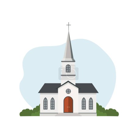 Kirchengebäude isoliert auf weißem Hintergrund. Katholische Kirchenarchitektur. Vektoraktie