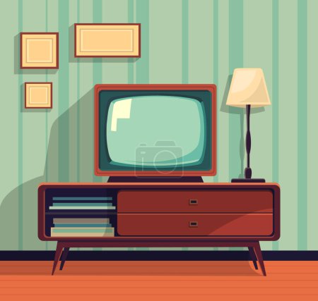 Ilustración de Interior retro con ilustración televisiva antigua. Televisión analógica retro. Existencias de vectores - Imagen libre de derechos