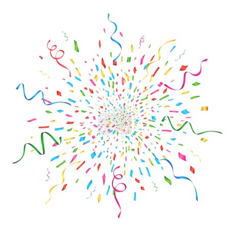 Téléchargez les illustrations : Explosion de confettis colorés isolés sur fond blanc. Confettis de célébration pour Carnaval, Vacances, Nouvel An, anniversaire, fête. Stock vectoriel - en licence libre de droit