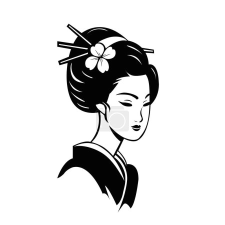 Beautiful japanese geisha artwork isolated on white background. Tattoo illustration design. Vector stock