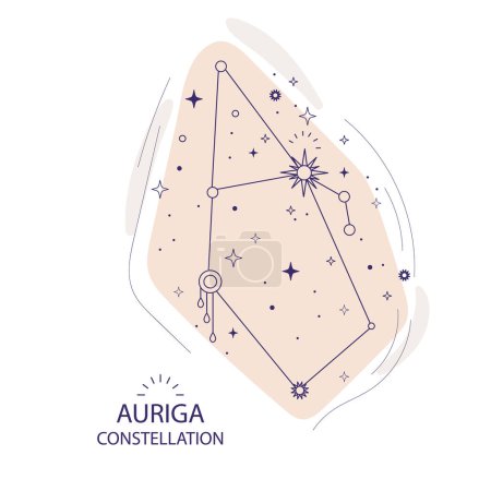 Auriga or Charioteer constellation of stars on a white background. Mystical esoteric celestial boho design for fabric design, tarot, astrology, wrapping paper. Vector illustration.