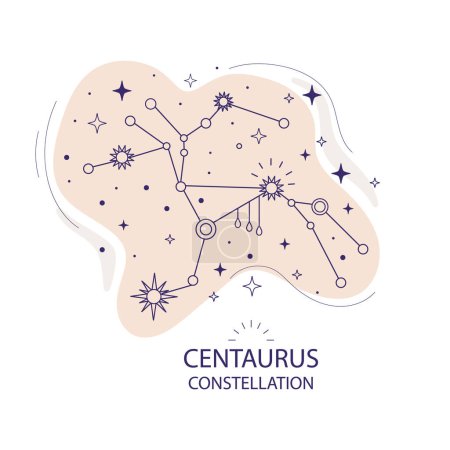 Centaurus constellation of stars on a white background. Mystical magical and esoteric boho design for fabric design, tarot, astrology, wrapping paper. Abstract decorative vector illustration.
