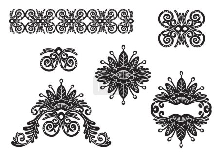 Illustration for Collection of ornate decorative silhouettes. Vector set of isolated abstract ornaments and elements. For print, design, invitation, laser cutting, engraving, embroidery, cards, clothes and dishes - Royalty Free Image