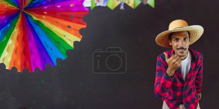 Black Man With Hat on Junina Party Outfit  Background.