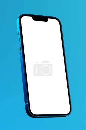 Foto de Smartphone con pantalla en blanco resplandeciente con iluminación de neón, vista de primer plano de maqueta, espacio de copia. 3d renderizar - Imagen libre de derechos