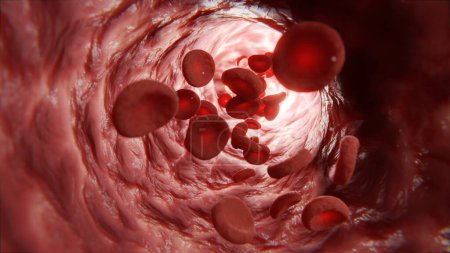 Foto de Sangre en las venas, vasos sanguíneos, glóbulos blancos y plaquetas. Análisis de sangre saludables. 3d renderizar - Imagen libre de derechos