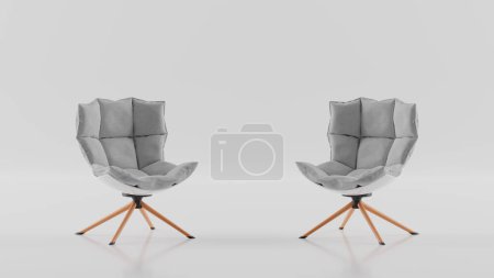 Foto de Sillón vacío sobre fondo blanco, entrevista, psicoterapia con un psicólogo. Una silla en el estudio. 3d renderizar - Imagen libre de derechos