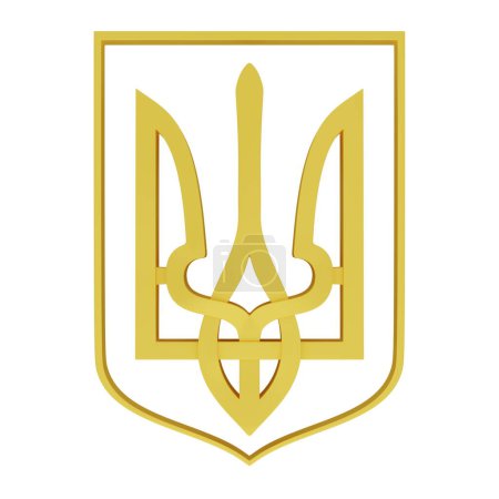 Escudo de armas de Ucrania, tridente de oro, símbolo del estado de Ucrania. 3d renderizar
