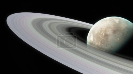 Photo for Planetary body with a complex ring system, planet in starkness of space. 3d render - Royalty Free Image