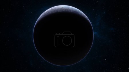 Foto de Planeta cuerpo celeste oscuro presenta una media luna delgada contra el telón de fondo del espacio - Imagen libre de derechos