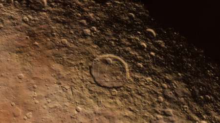 Detailaufnahme einer Marsoberfläche mit Kratern und Staub, ideal für raumbezogene Grafiken und Kulissen. 3D-Darstellung
