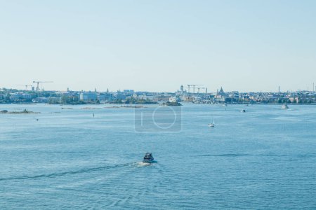 Panoramic view of Helsinki from the sea and Suomenlinna Fortress.