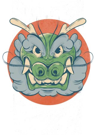 Téléchargez les photos : Le symbole du Nouvel An chinois est un dragon vert. L'image de la tête d'un dragon vert avec un gros nez, crocs, yeux effrayants et deux cornes. Comme symbole astrologique de l'année. - en image libre de droit