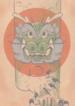 Téléchargez les photos : Le symbole du Nouvel An chinois est un dragon vert avec un corps transparent sur le fond d'un soleil orange. Dragon comme symbole astrologique de l'année. - en image libre de droit