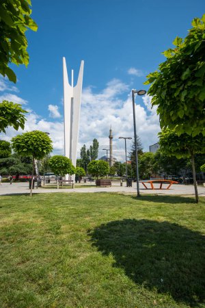 Sheshi Adem Jashari monument in city of Pristina in Kosovo