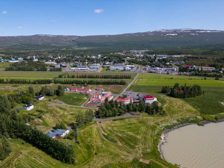 aerial view of town of Egilsstadir in east Iceland