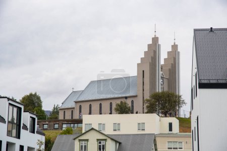 Beautiful buildings in the city center of Akureyri in north Iceland