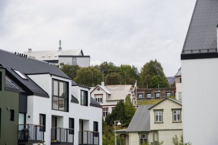 Beautiful buildings in the city center of Akureyri in north Iceland
