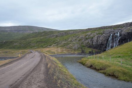 Waterfall Foss in Fossfjordur in the westfjords of Iceland