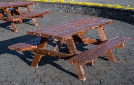 Table and bench in a park in Patreksfjordur in the westfjords of Iceland
