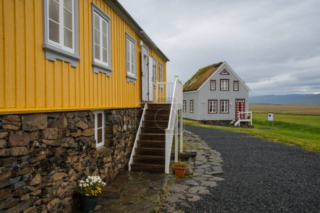 antigua casa rural en Glaumbaer en Skagafjordur en el norte de Islandia