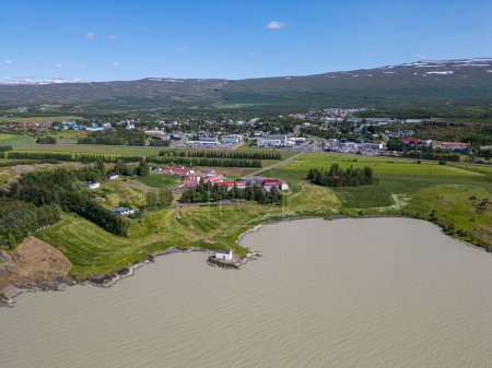 aerial view of town of Egilsstadir in east Iceland