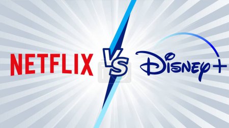 Photo for Istanbul, Turkey - 7 February 2024: Netflix versus Disney Plus. Concept of competitiveness between two streaming services, Netflix and Disney Plus. Representation of business rivalries. - Royalty Free Image