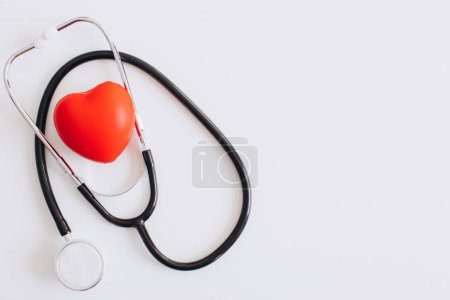 Photo for Heart and stethoscope isolated on white background concept for healthcare and diagnosis medical cardiac pulse test - Royalty Free Image