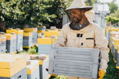 Téléchargez les photos : L'apiculteur travaille à la collecte du miel. Concept apicole. - en image libre de droit