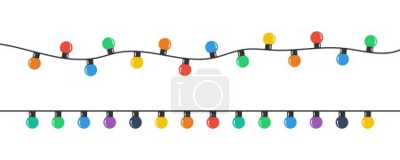 Bombillas de Navidad. Coloridas bombillas de Navidad. Guirnaldas de color. Luces bombillas en diseño plano de moda simple. Ilustración de Navidad. Ilustración vectorial