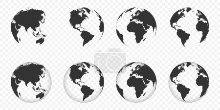 Téléchargez les illustrations : Collection Globe de la Terre. Carte du monde. Carte de la Terre en forme de Globe. Icônes vectorielles Earth Globe. Symboles de carte du monde sur fond transparent. Illustration vectorielle - en licence libre de droit