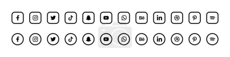Ilustración de VINNYTSIA, UCRANIA - 31 de mayo de 2023. Colección de logotipos de redes sociales. logos de Facebook, Instagram, Twitter, Tik-Tok, Snapchat, Youtube, Whatsap, Behance, Linkedin y Pinterest - Imagen libre de derechos