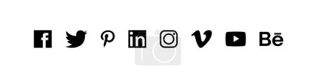 Ilustración de Vinnytsia, Ucrania - 30 de junio de 2023: Social Media Icons. Logo de redes sociales. Facebook, Twitter, Pinterest, LinkedIn, Instagram, Vimeo, Youtube, Behance - Imagen libre de derechos