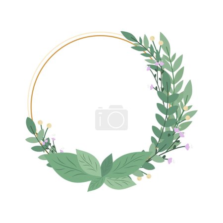 Illustration for Wreath Frame with leaves and flowers. Laurels Leaf, Frames. Wreaths collection. Vector illustration - Royalty Free Image
