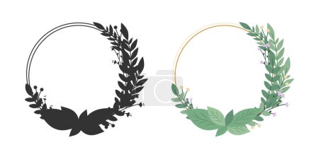 Illustration for Wreath Frame with leaves and flowers. Laurels Leaf, Frames. Wreaths collection in modern different design. Vector illustration - Royalty Free Image