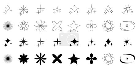 Funkel. Retro Sparkle Ikonen Sammlung. Sterne geben unterschiedliche Formen an. Star-Ikone Glitzernder Sternfunken