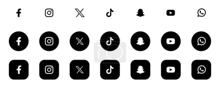 Social media icons. Black vector icons. Social media logos : Facebook, Instagram, Twitter, YouTube, Telegram, Snapchat, WhatsApp. Vinnytsia, Ukraine - February 12, 2024