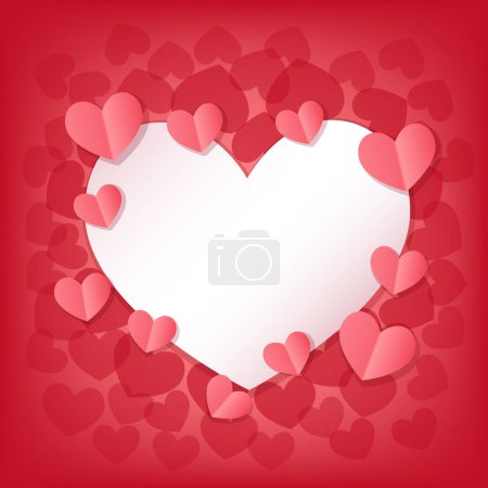 Foto de Happy Valentine's Day greeting card with white and pink hearts. Space for lettering in the middle. Romantic Gift background. Vector Illustration. - Imagen libre de derechos
