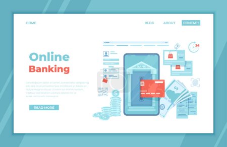 Online Internet Banking. Payment for purchases via smartphone. Fast easy securely mobile banking. Credit card transaction, financial application. Phone, money, login. landing page template or banner.