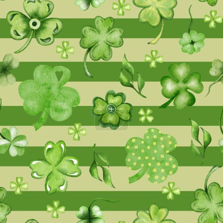 Photo for Watercolor St Patrick Day seamless pattern with clover, rainbow. Coins, shamrock. Irish. Celtic. St Patricks Day. - Royalty Free Image
