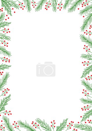 Illustration for Christmas fir branches frame. Xmas border for holiday greeting card and invitation. Winter plants vector illustration. - Royalty Free Image