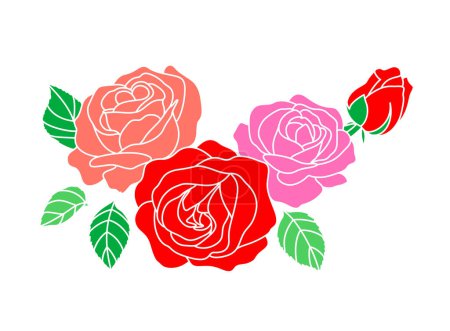 Photo for Floral vector collection. Flowers decoration illustration of red, pink and peach rose flowers, leaves, branches. Romantic botanic elements for wedding or greeting card design. - Royalty Free Image