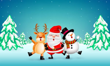 Photo for Cute Christmas cartoon character with winter landscape. Illustration for greeting cards, banner and poster. Illustration for Christmas. - Royalty Free Image