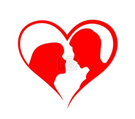 Photo for Man and woman looking at  each other in heart shape. Silhouette of loving man and woman, vector illustration. - Royalty Free Image