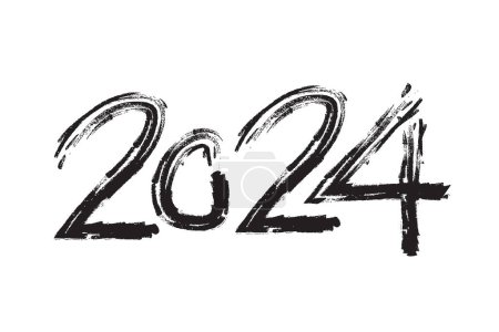Photo for 2024 brush stroke lettering. Grunge texture handwritten design element for calendar, New Year greeting card. Hand drawn black inscription. - Royalty Free Image