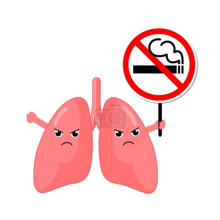 Photo for Cartoon lung character human organs holding stop and no smoking sign. Smoking effect on human internal organs. Health care concept. World no tobacco day. illustration. - Royalty Free Image