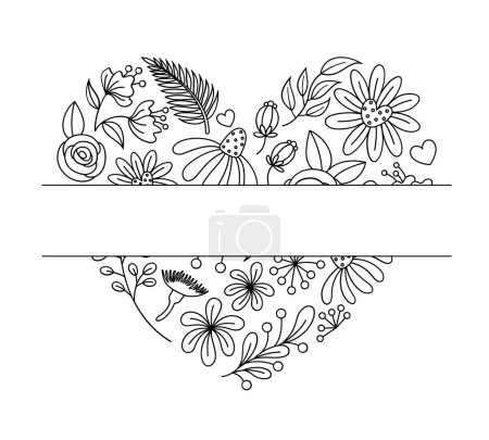 Photo for Flowers in heart shape. Hand drawn outline style illustration - Royalty Free Image