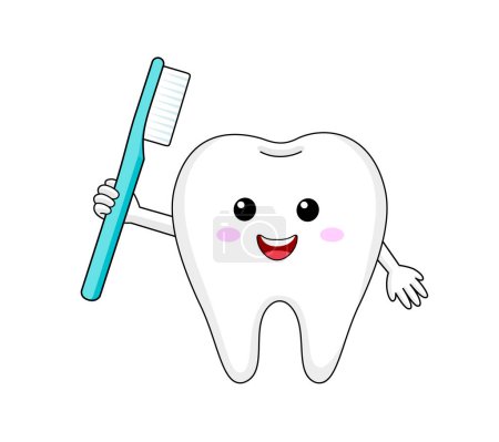 Photo for Cute cartoon tooth character with toothbrush. Dental care concept. Vector illustration. - Royalty Free Image