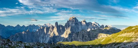 Beautiful Morning at Tre Cime di Lavaredo Mountains with blue sk